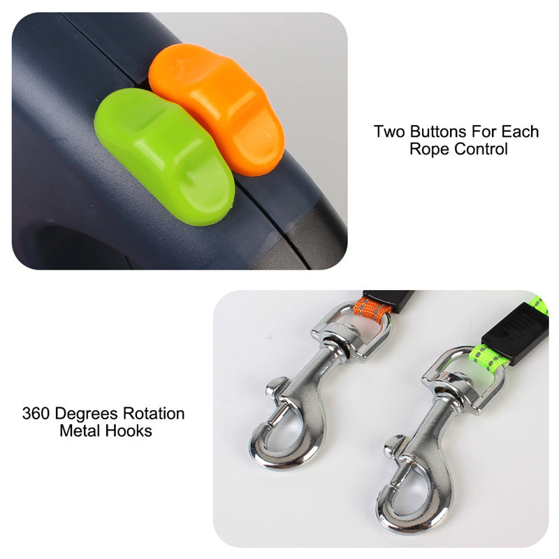 Nuvani Pets Retractable Dual Dog Leash – LED & Reflective